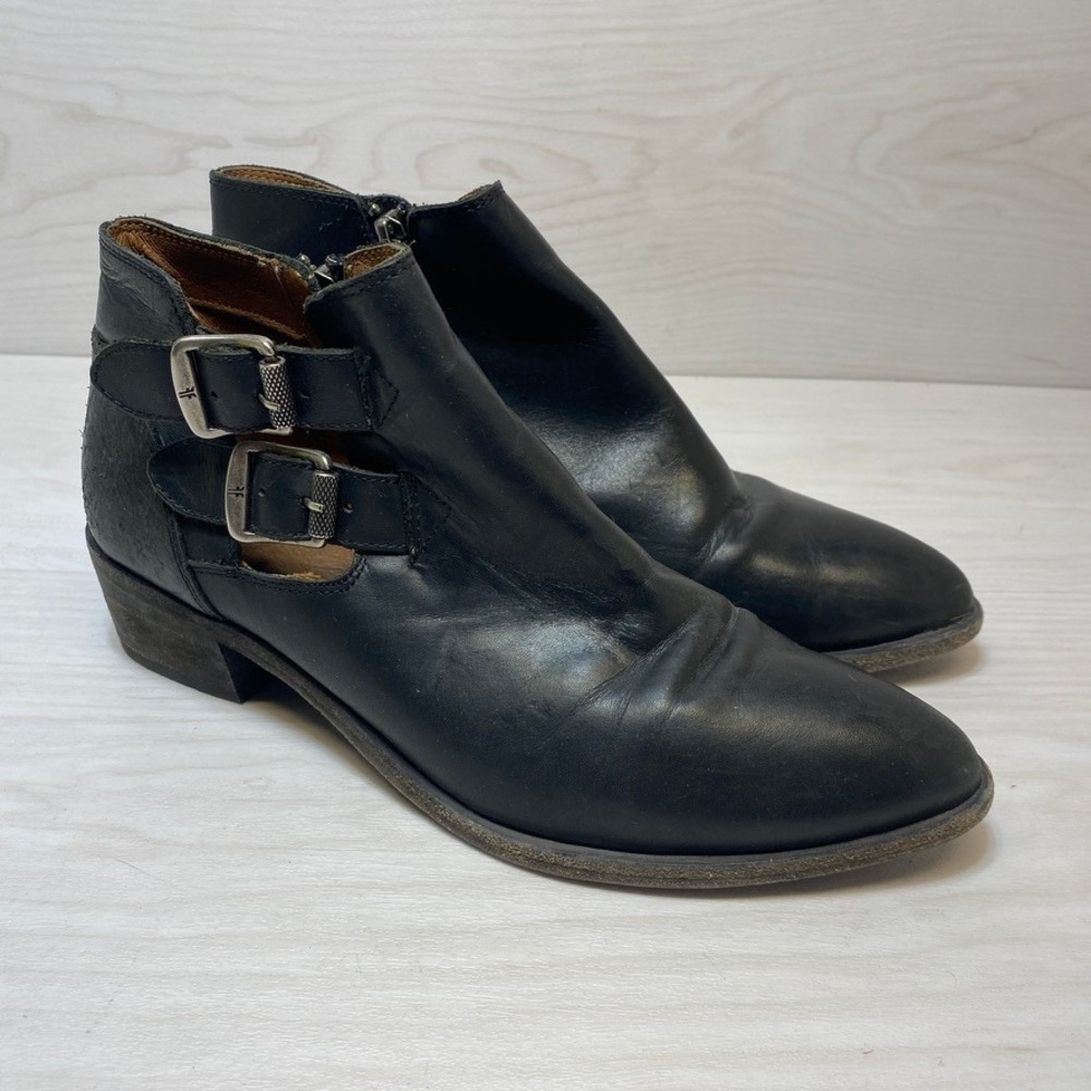 Frye Womens 9M Sacha Moto Shootie Ankle Boot Black Leather Buckle 3470648-BLK